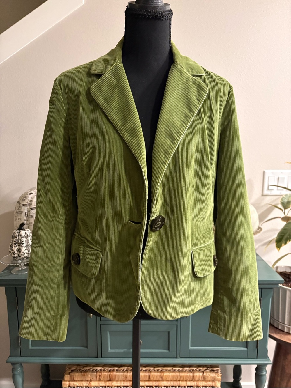Talbots Olive Green Corduroy Single-Button Blazer